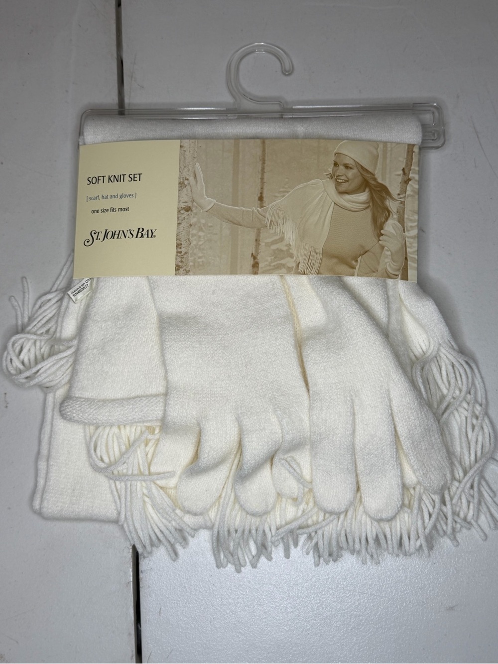 St. John's Bay Cream Soft Knit Gloves & Scarf Set
